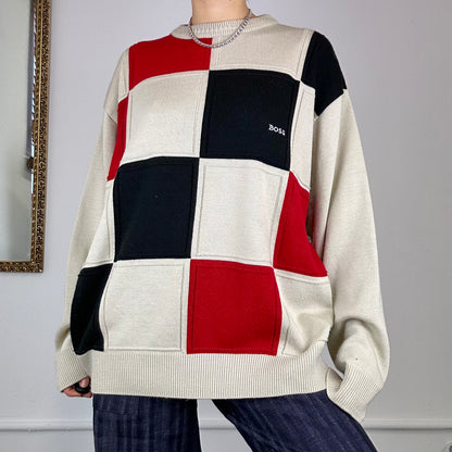 90's boss checkered knitted jumper