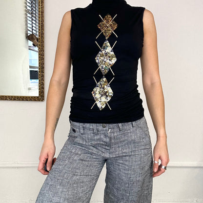 black sequined turtle neck top