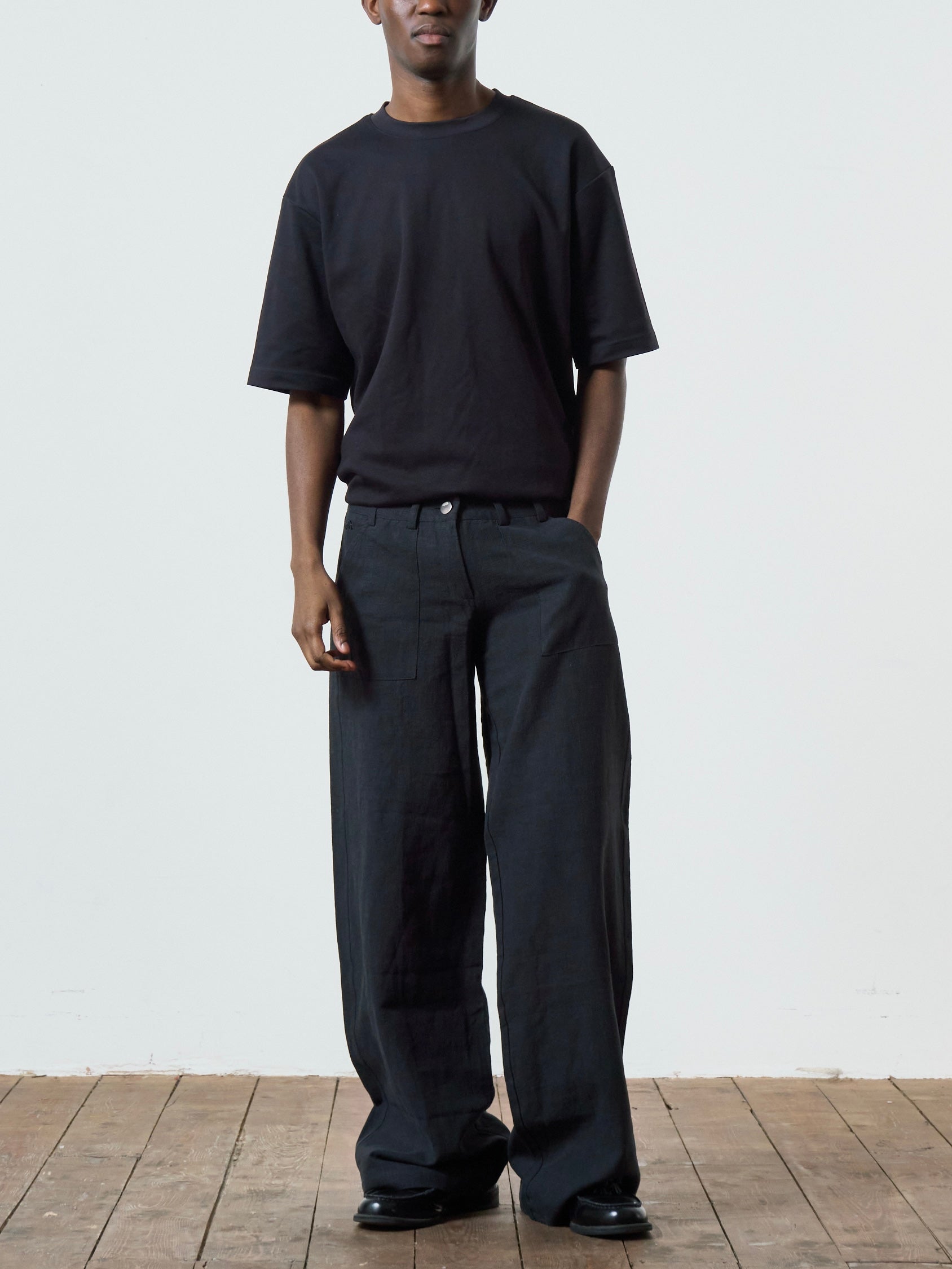 slouch trouser - black linen