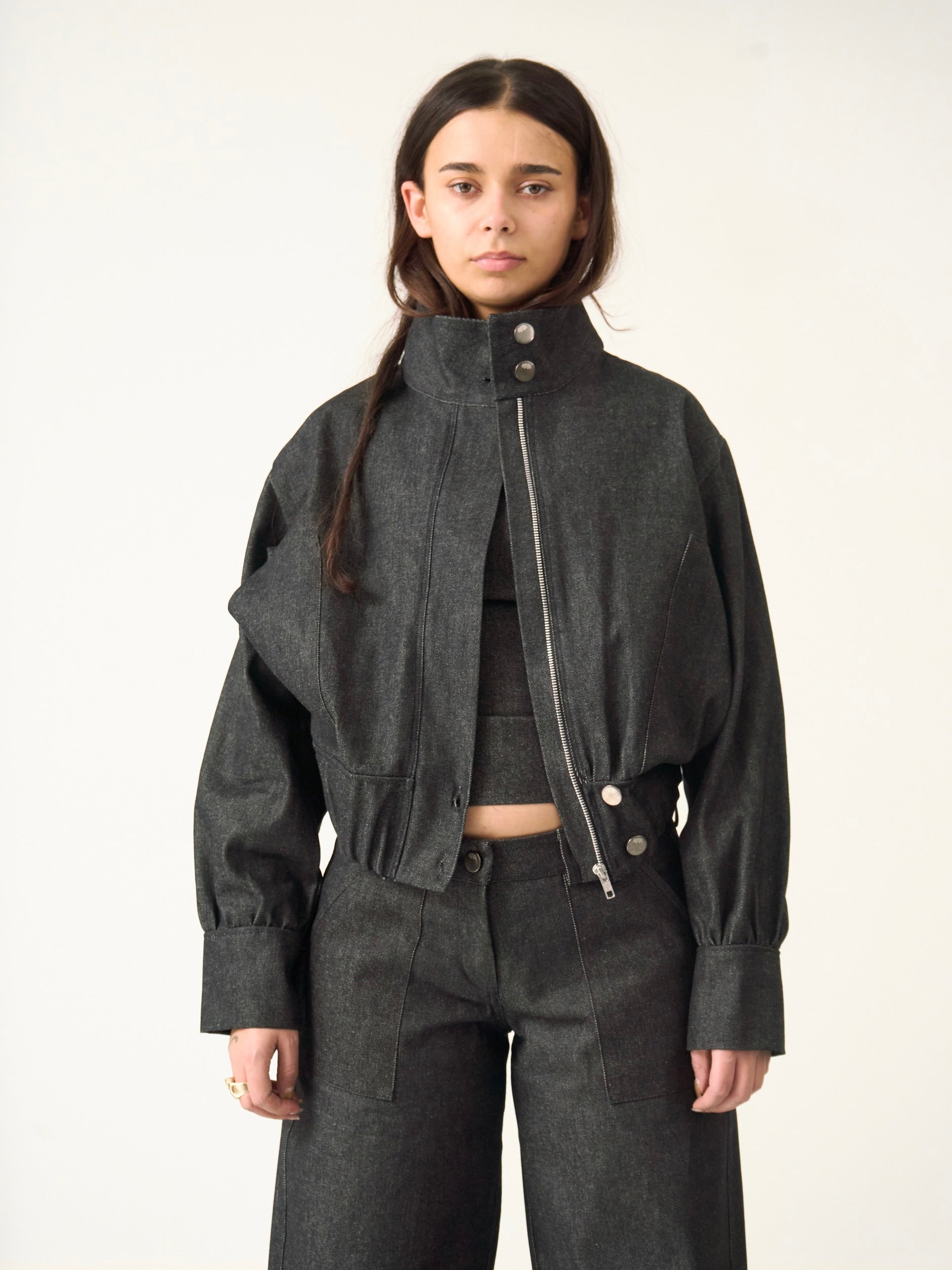 SAMPLE slouch jacket - dark grey denim