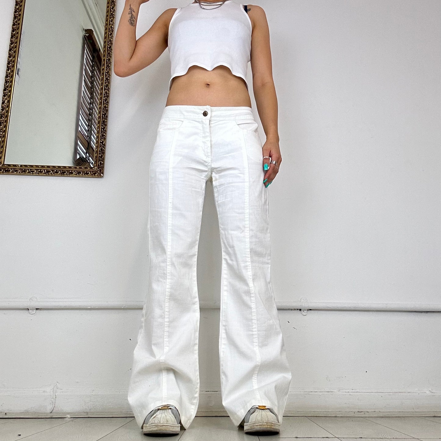 baggy flared white jeans