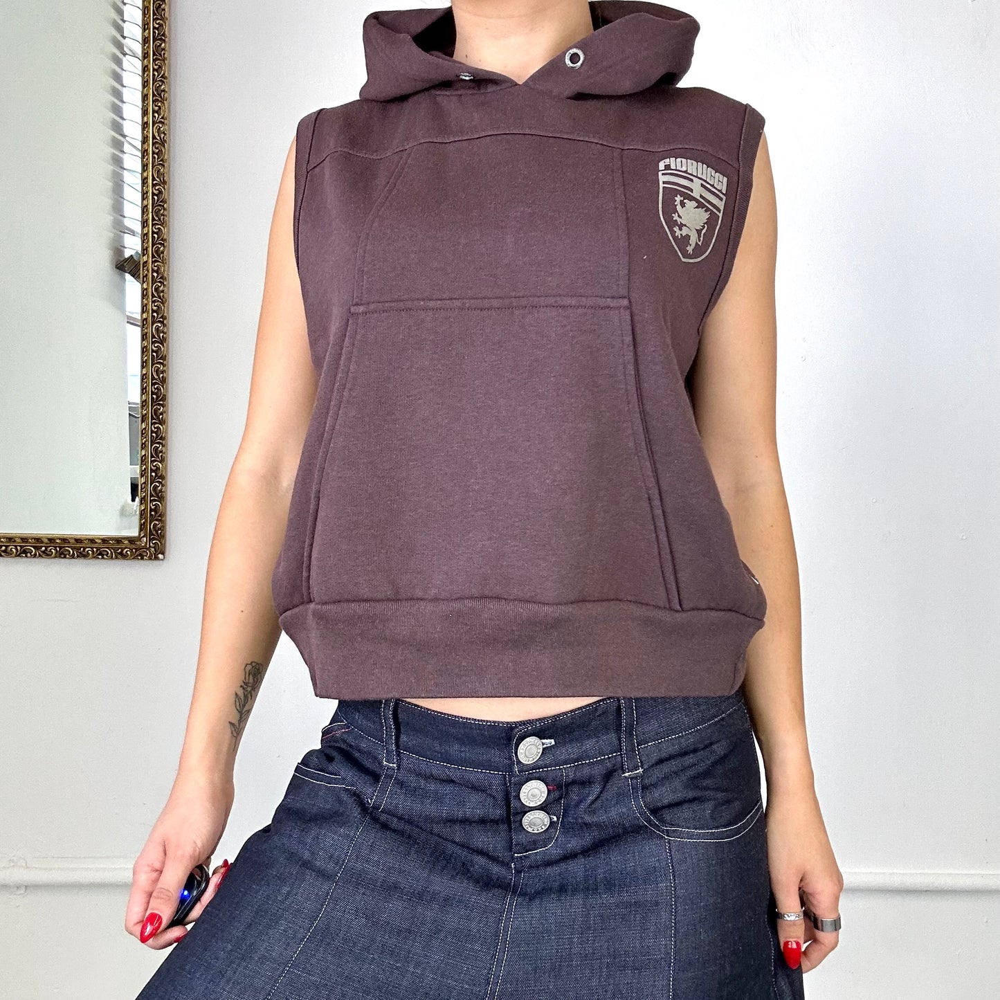 fiorucci vintage sleeveless brown hoodie