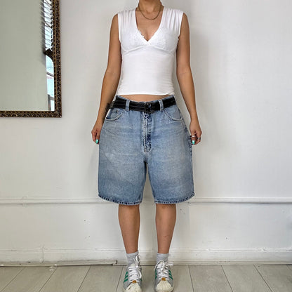 light wash baggy denim jorts