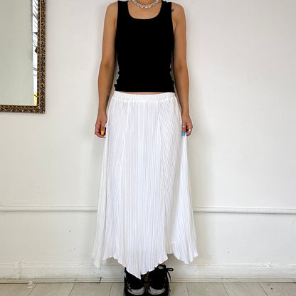 white flowy pleated maxi skirt