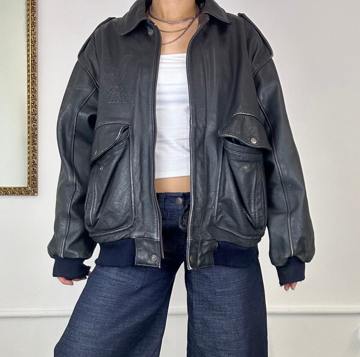 vintage leather bomber jacket