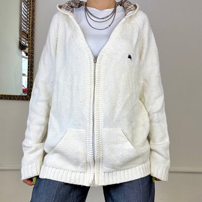 white knitted burberry zip hoodie