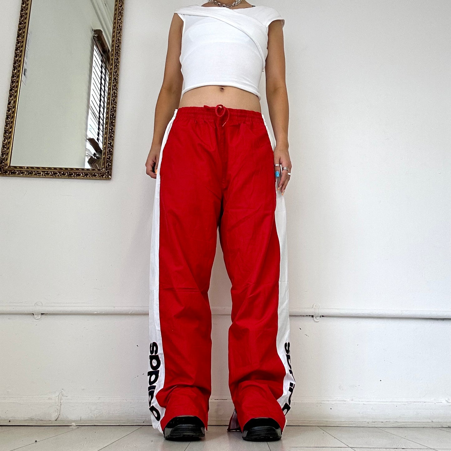 2000's red adidas tracksuit bottoms