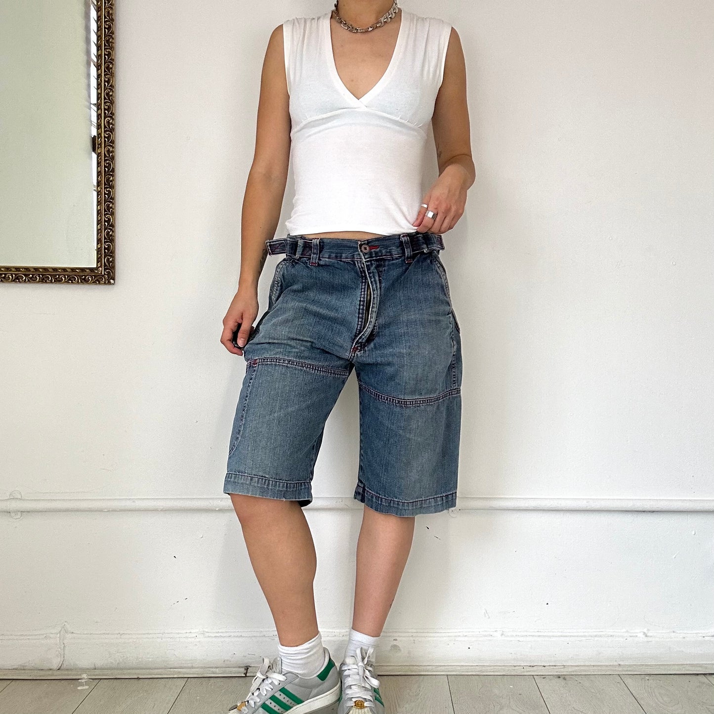 baggy denim cargo jean shorts