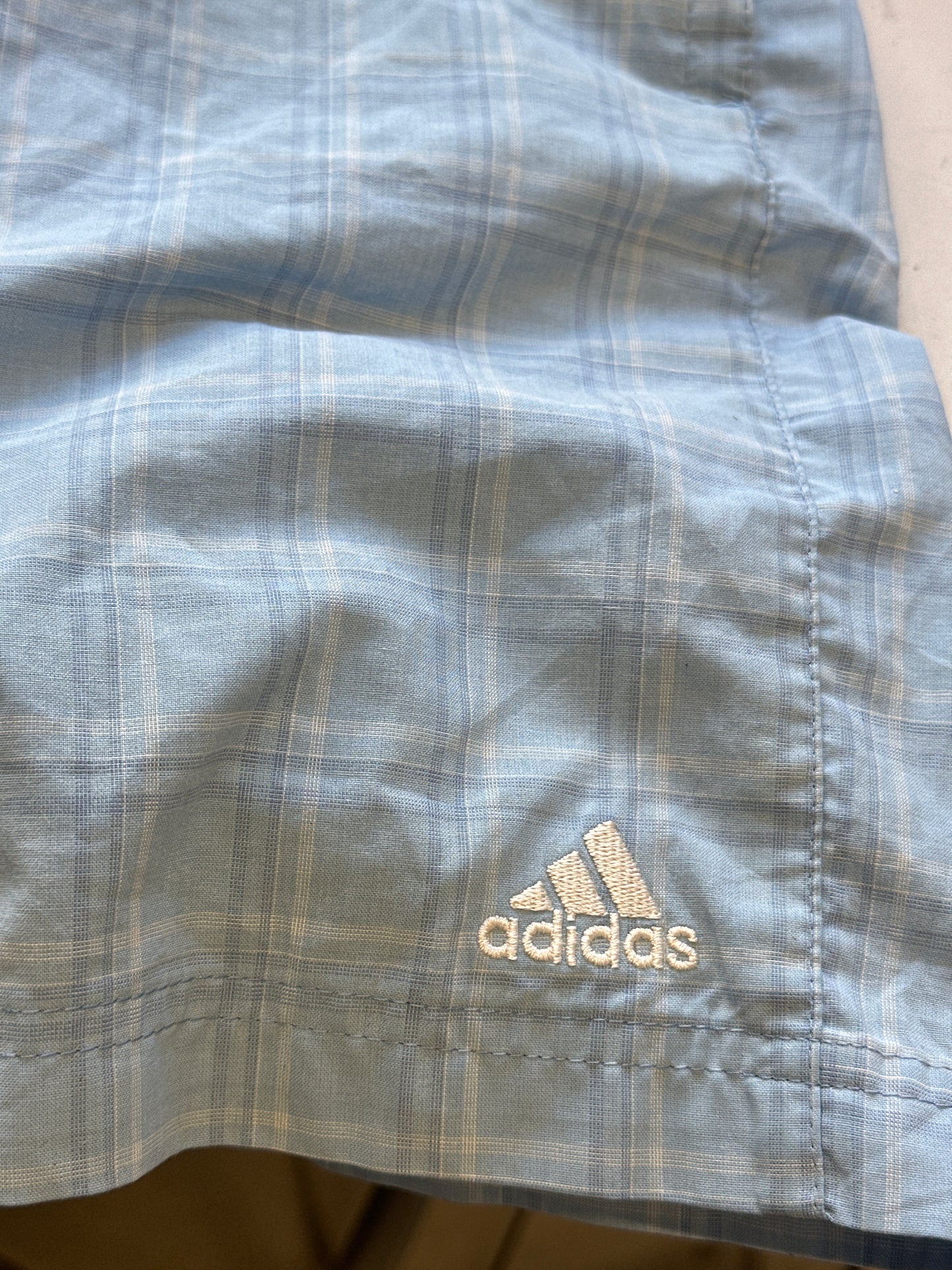 light blue checkered adidas board shorts