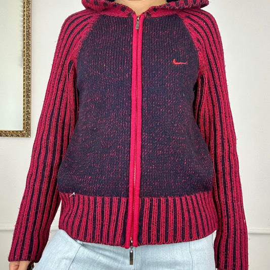 red vintage zip up nike knit jumper