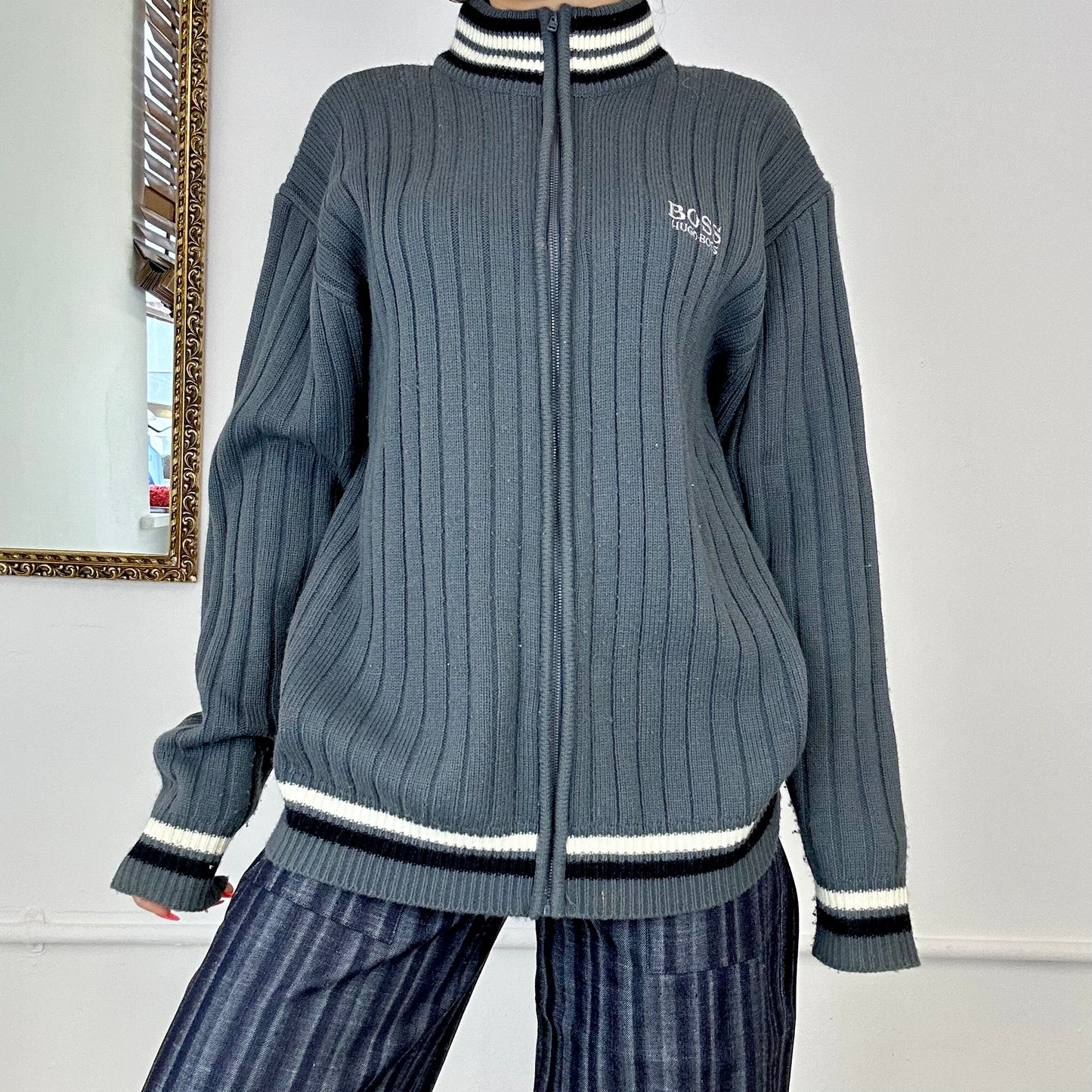 vintage hugo boss zip up knitted jumper