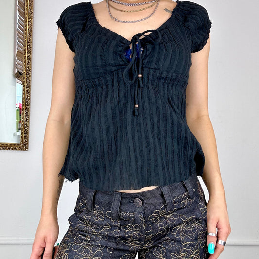 black ruched milkmaid shirt