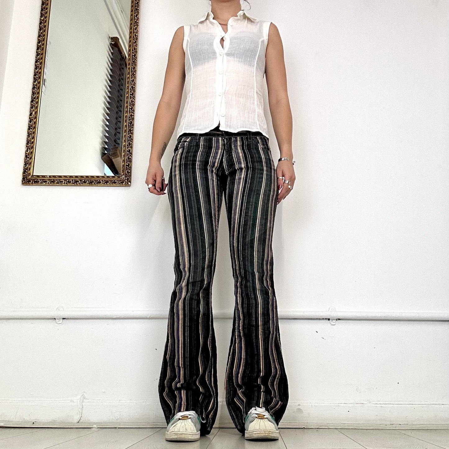 colourful striped corduroy flared trousers by energie