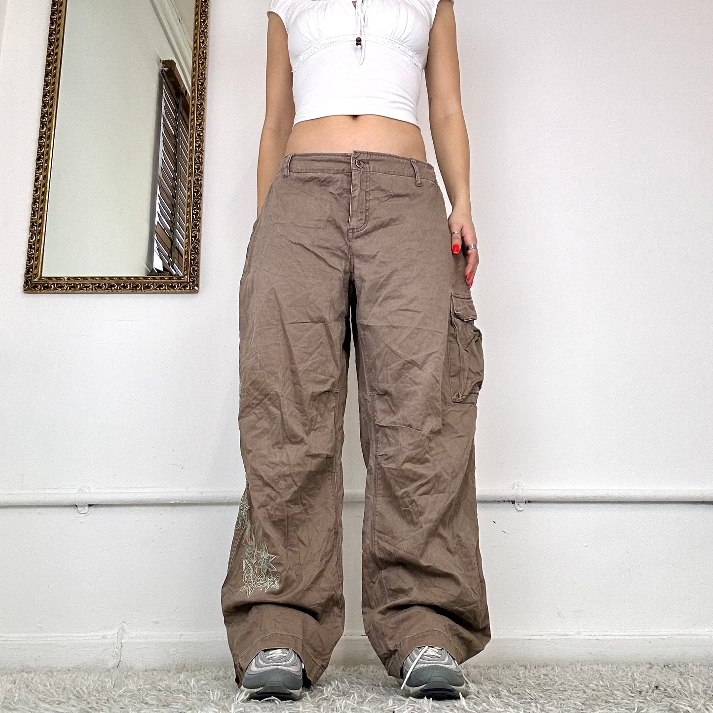 embroidered baggy cargo trousers