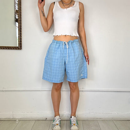 light blue checkered adidas board shorts