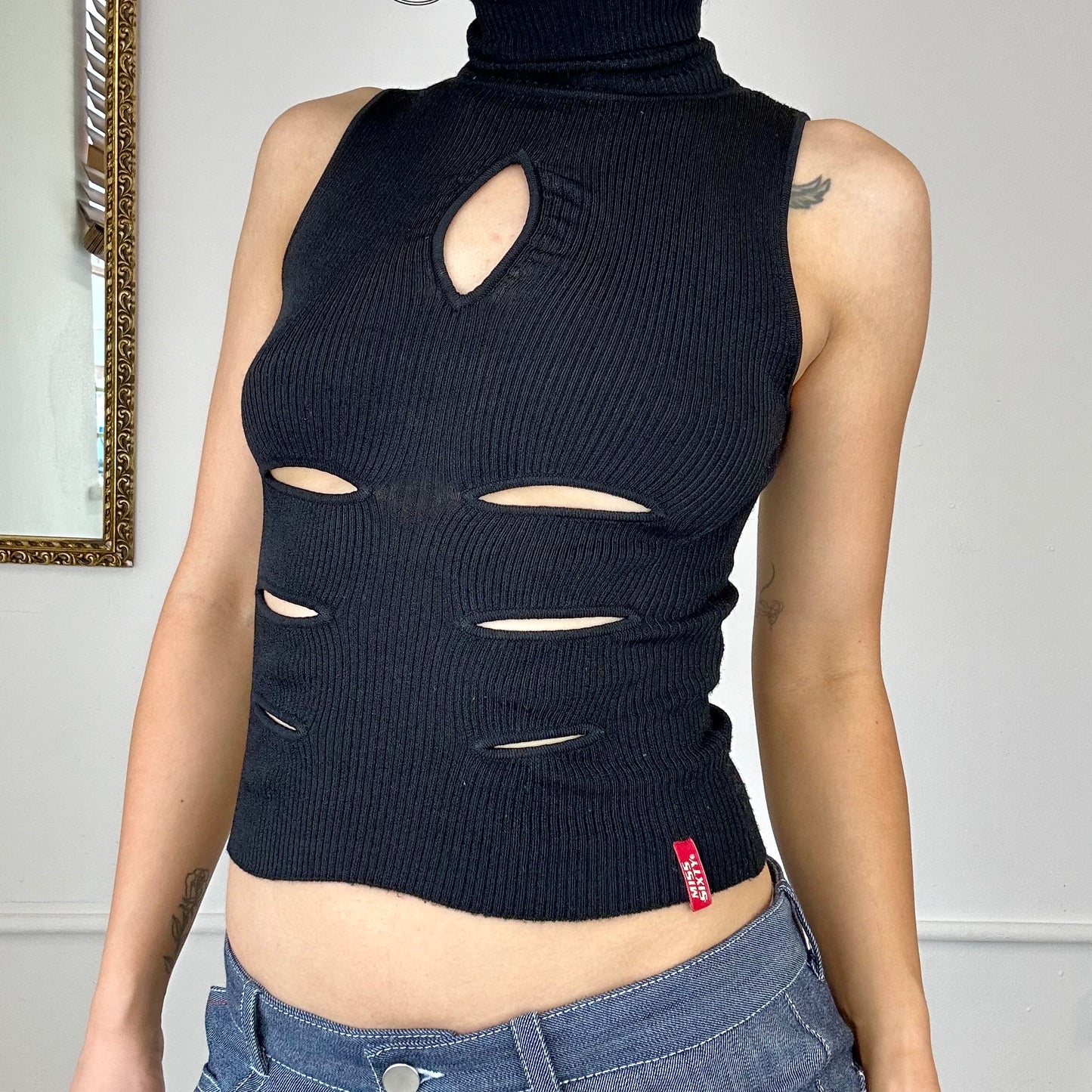 miss sixty black cut out turtle neck