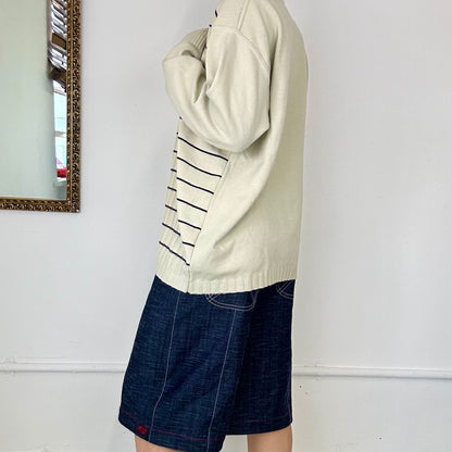 vintage cream striped knitted lacoste jumper