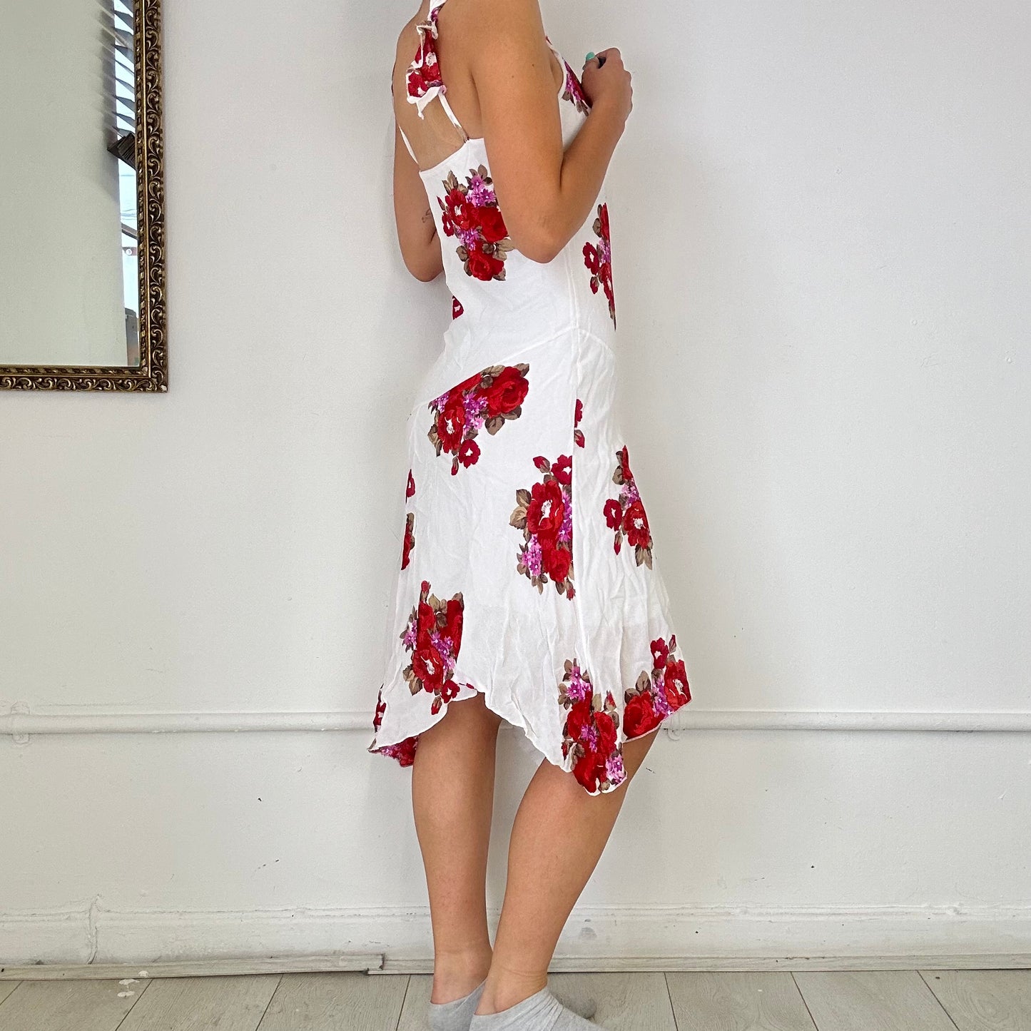 2000's mesh floral white midi dress