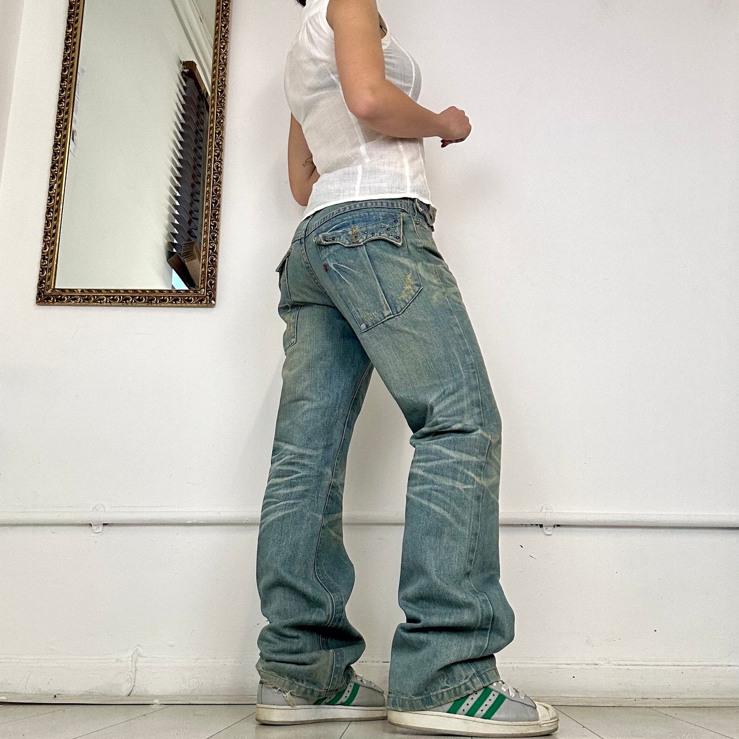 00's greenish wash baggy jeans