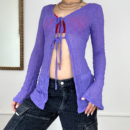 purple flowy long sleeve tie top