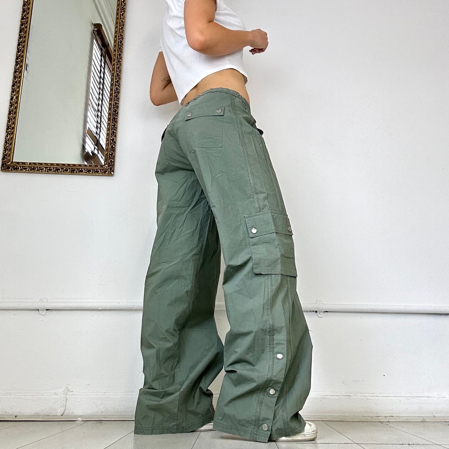 khaki wide leg cargo trousers