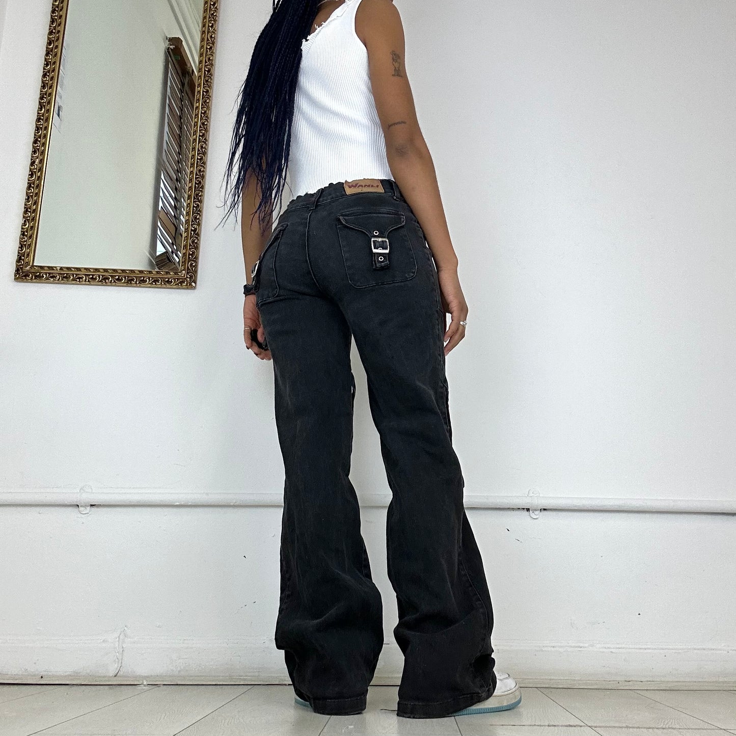 wide leg black cargo jeans