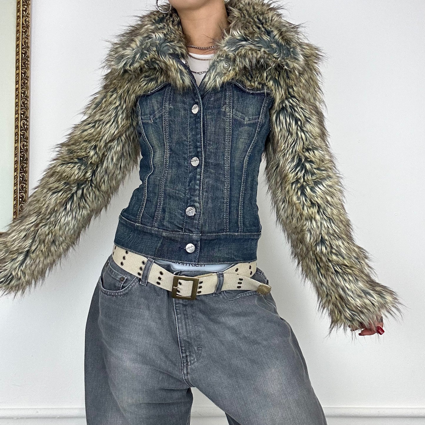 00’s faux fur miss sixty denim jacket