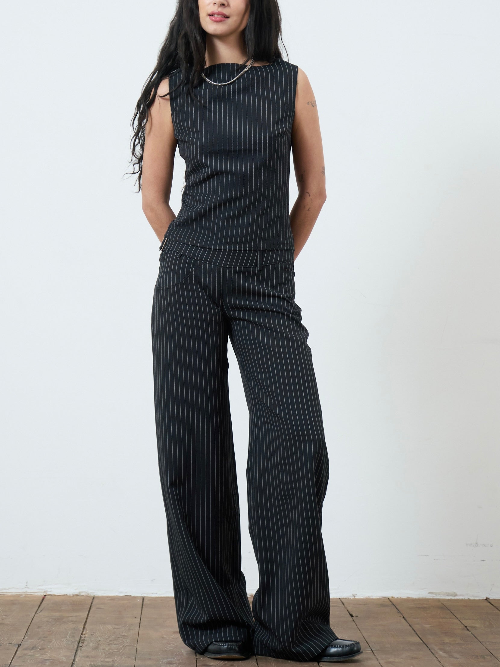 roman trouser  - black pinstripe