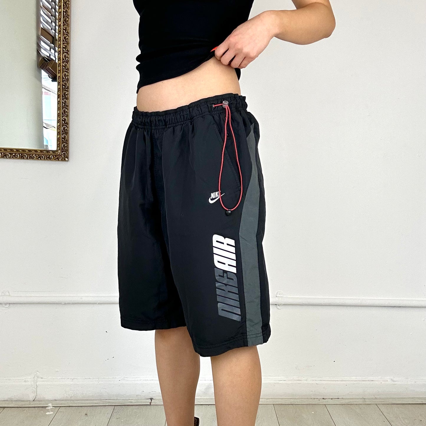 black baggy nike air shorts