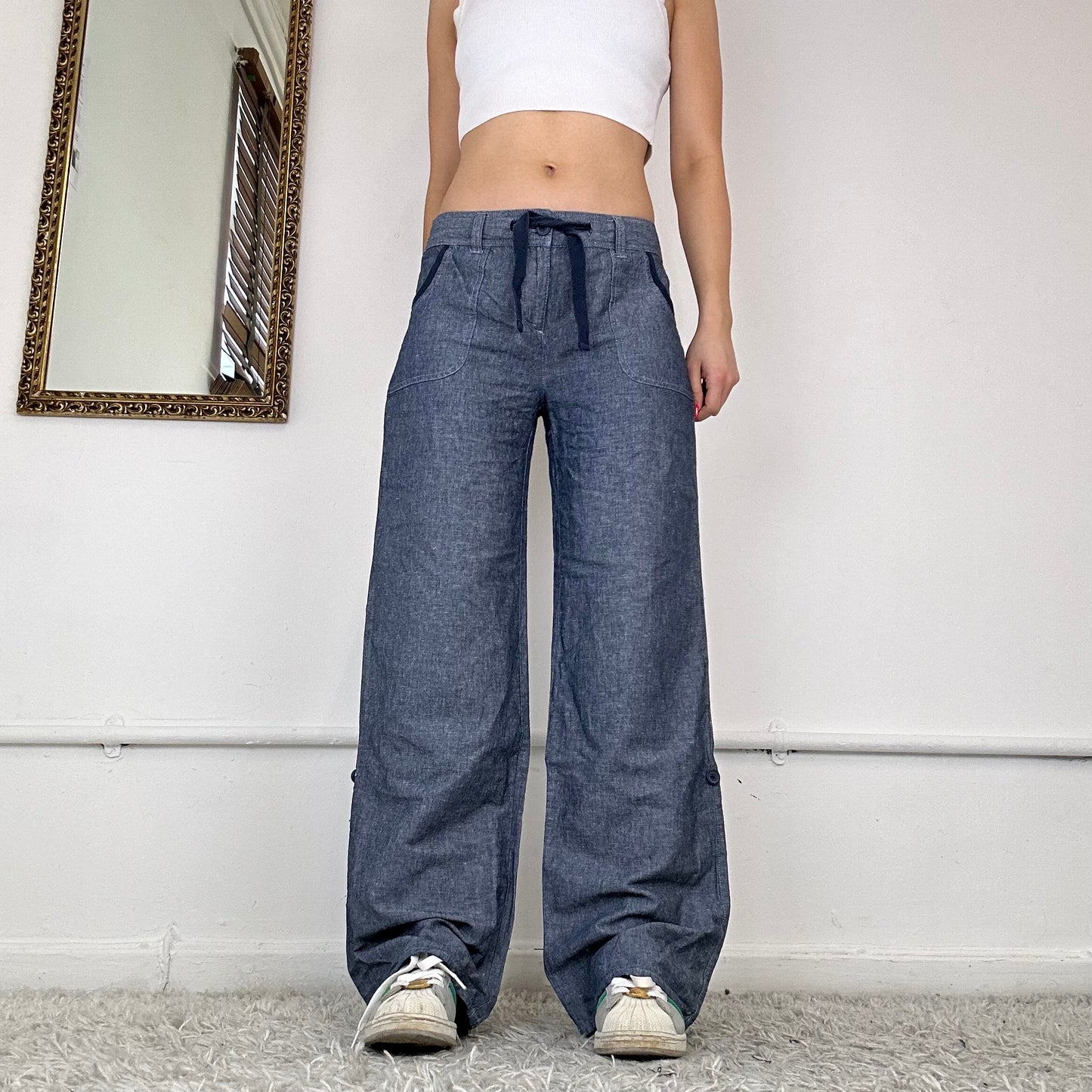 wide leg denim cargo trousers