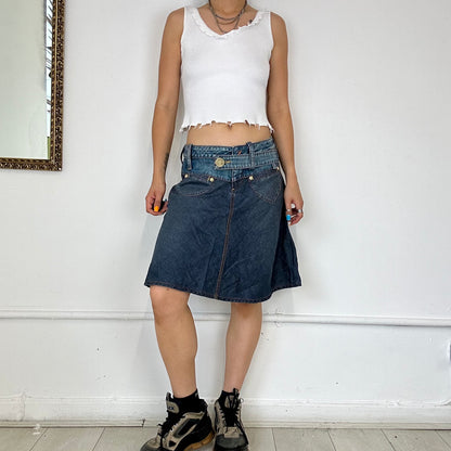 2000's phard mixed denim midi skirt