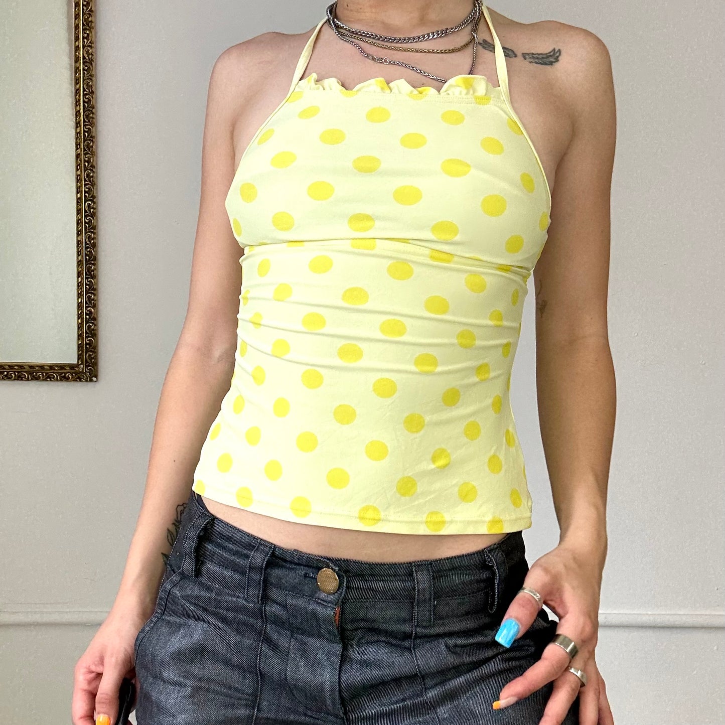 2000's yellow polka dot tankini top