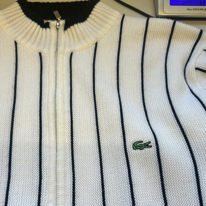 vintage white striped lacoste zip up jumper