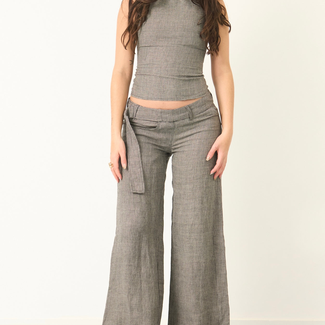 roman trouser - dogtooth linen