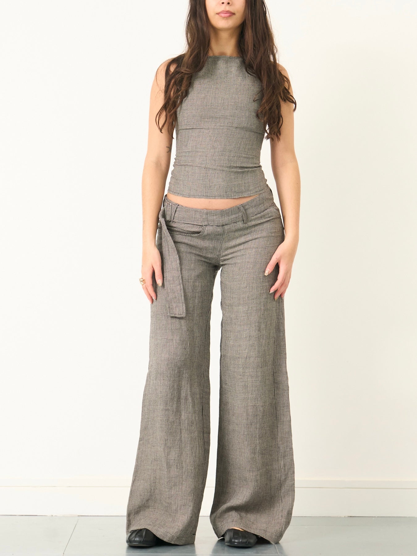 roman trouser - dogtooth linen