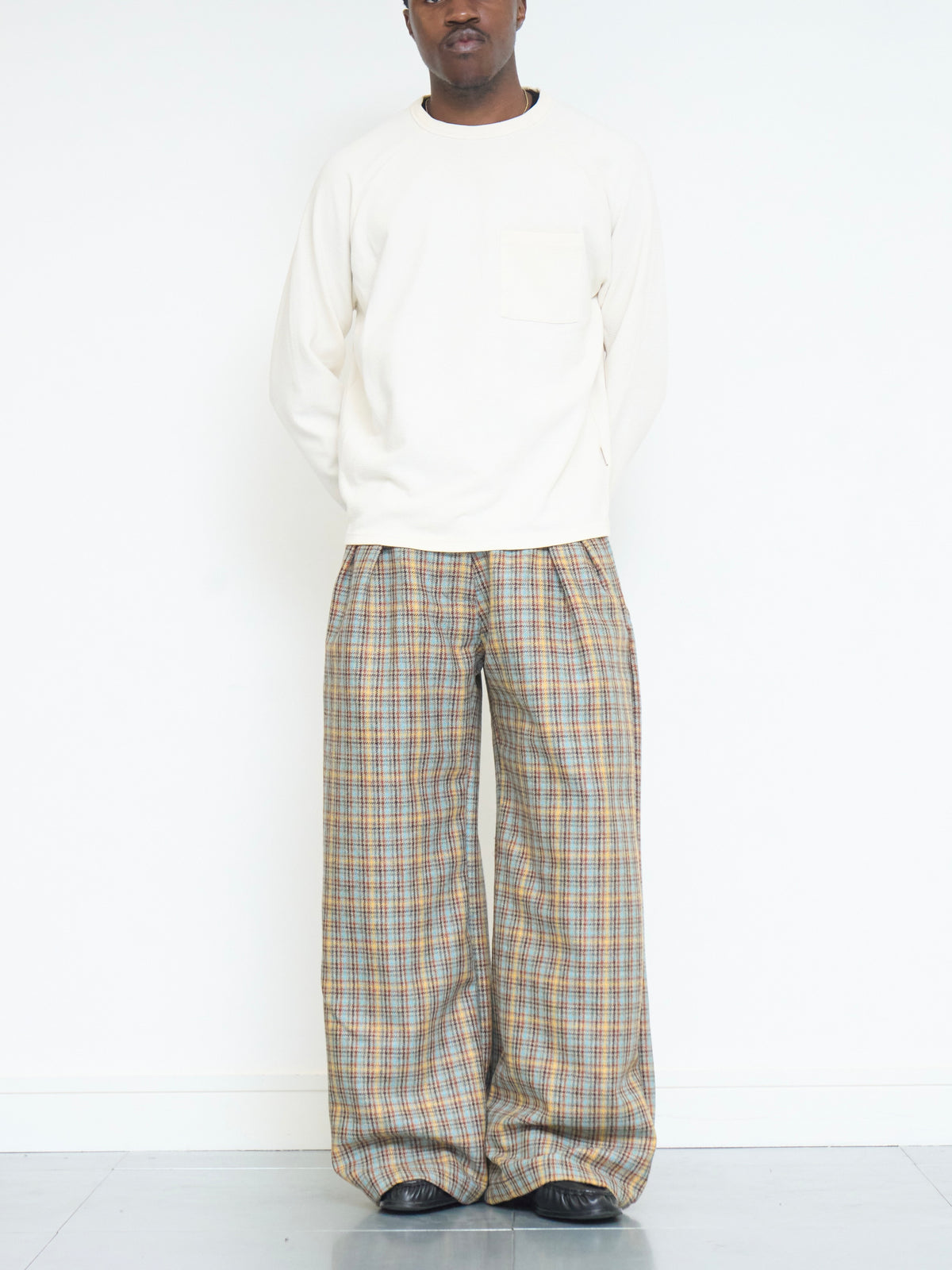 parker trouser - sandstone plaid wool