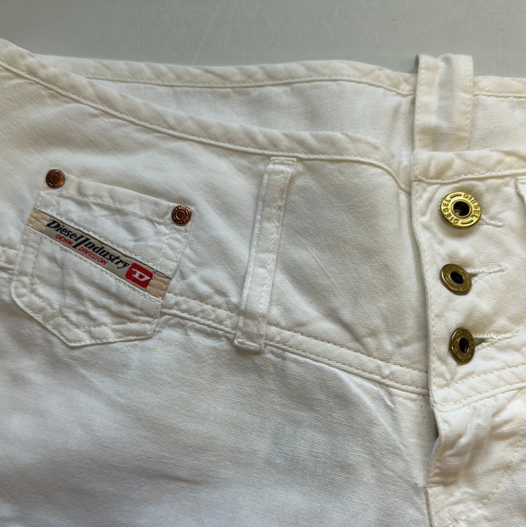 diesel flared white linen trousers