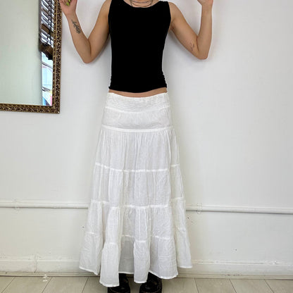 white tiered maxi skirt