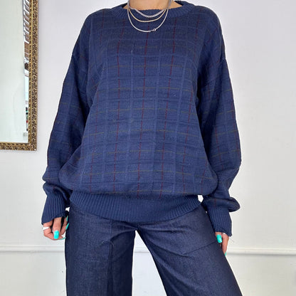 vintage navy checked knit jumper