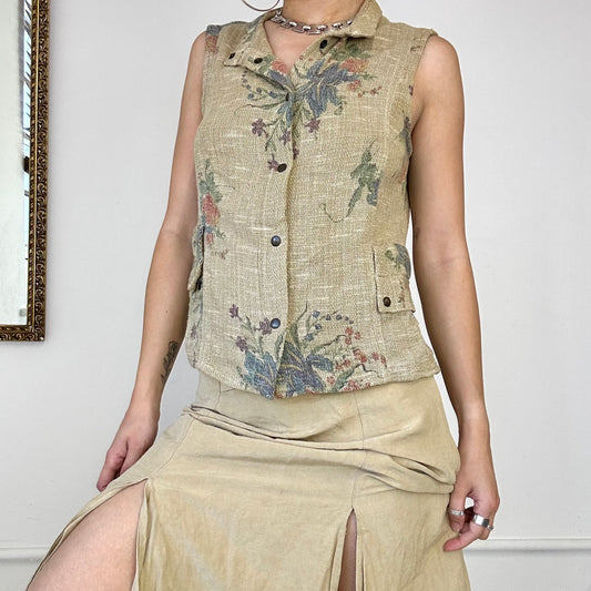 vintage beige floral sleeveless top