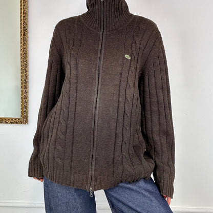 brown zip up lacoste knitted jumper