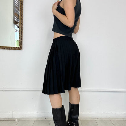 vintage black pleated midi skirt