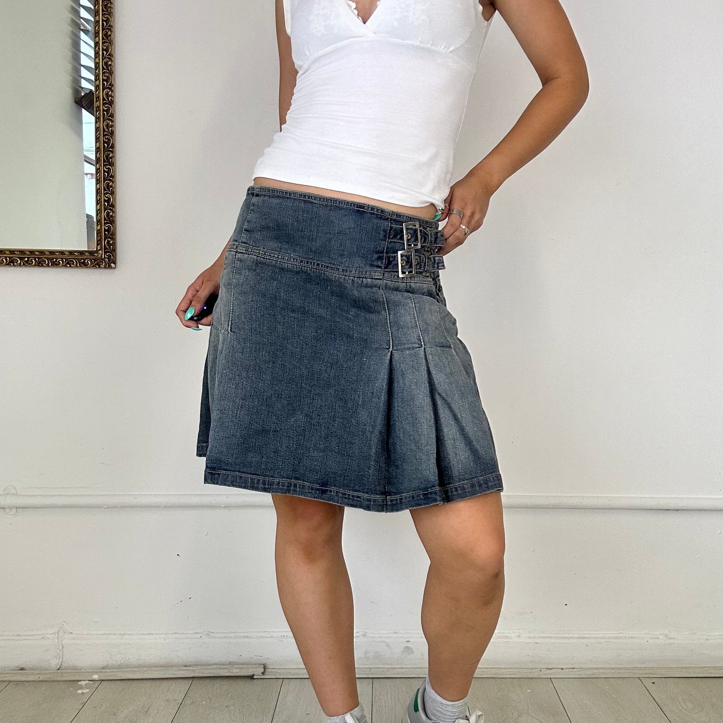 2000's denim pleated skirt