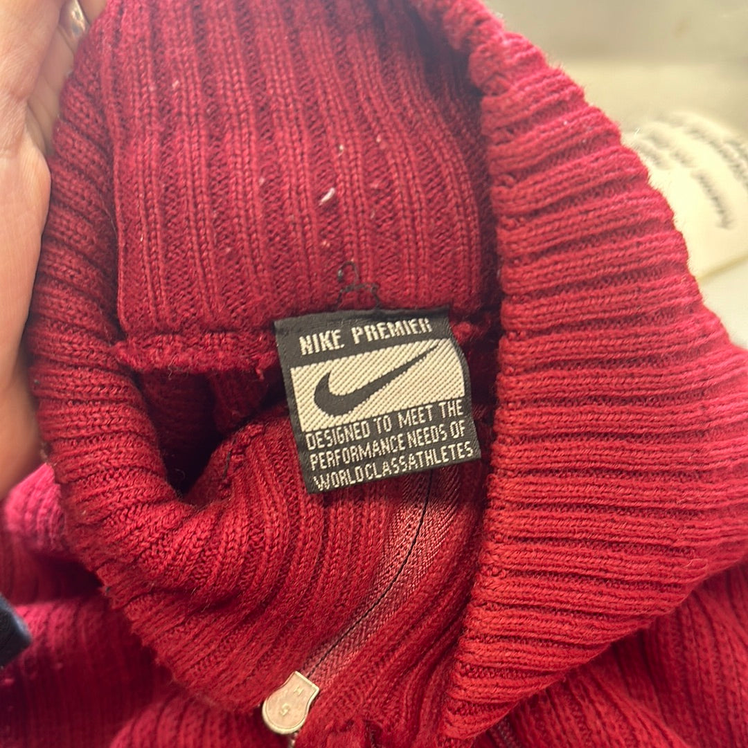 red vintage nike zip up knit jumper