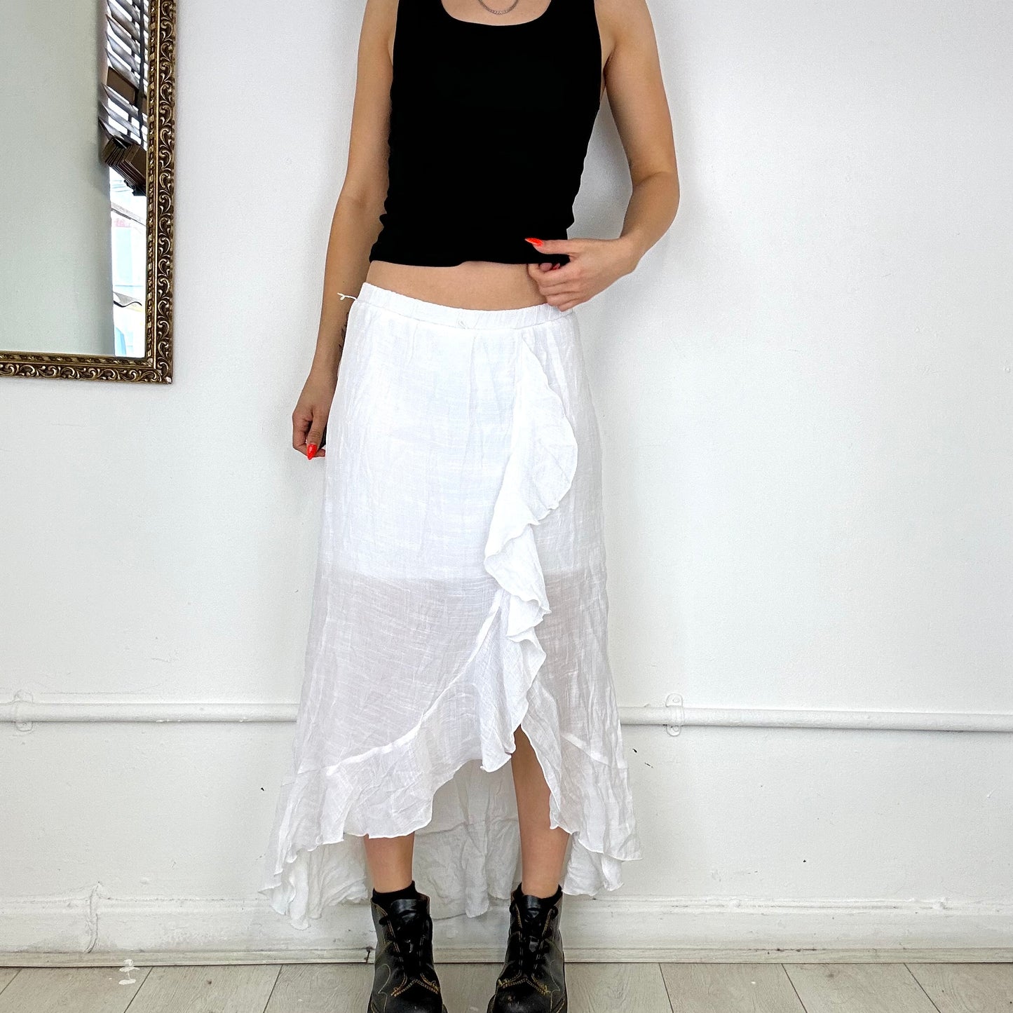 white asymmetric maxi skirt