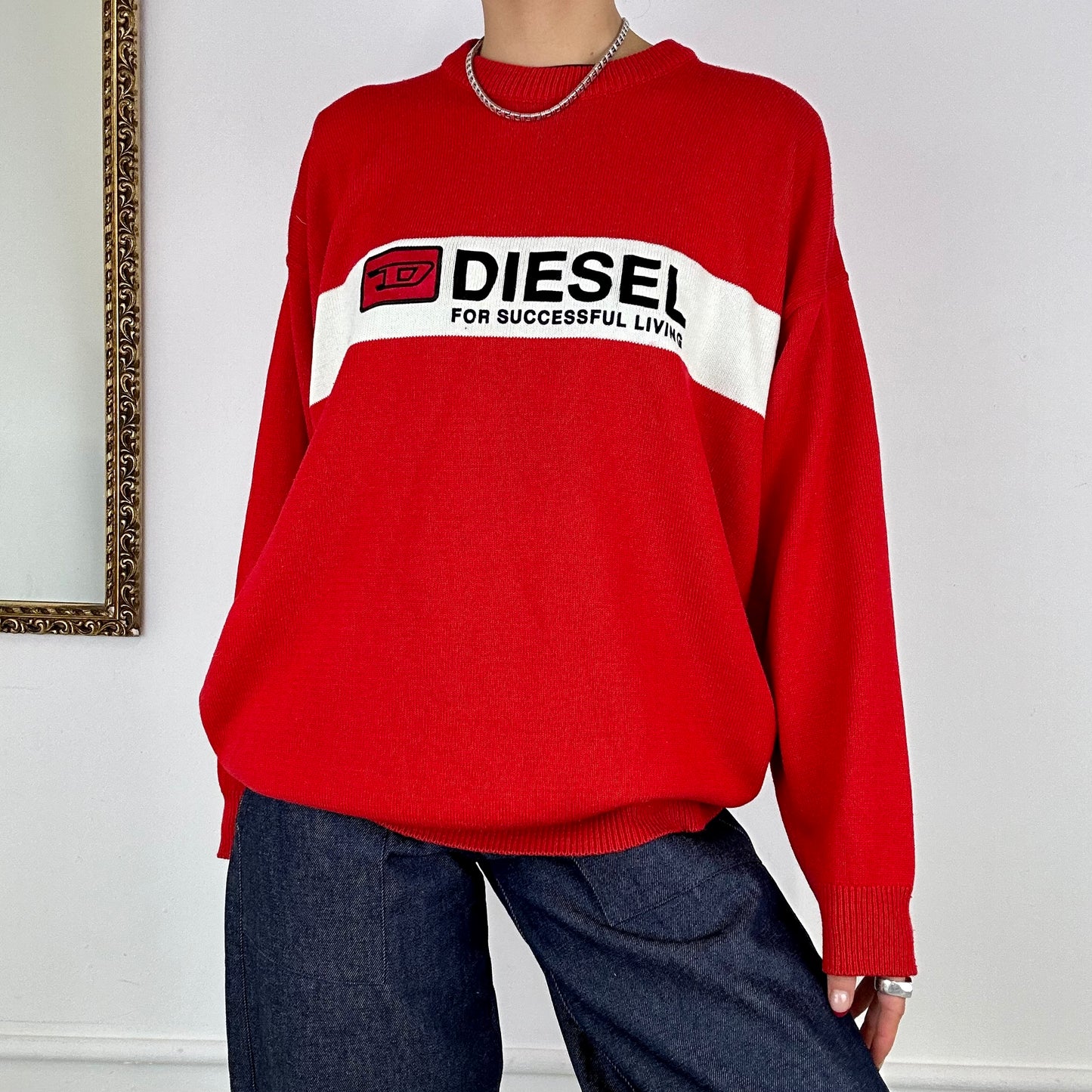 diesel red knitted jumper