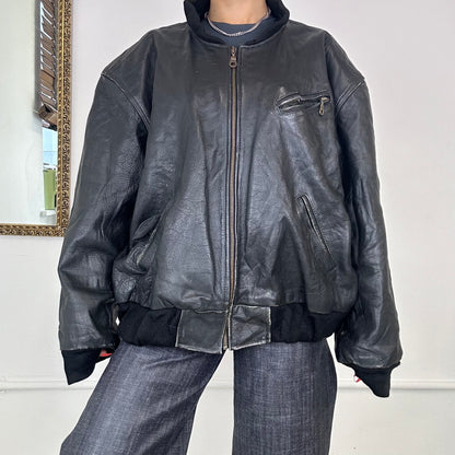 vintage black leather bomber