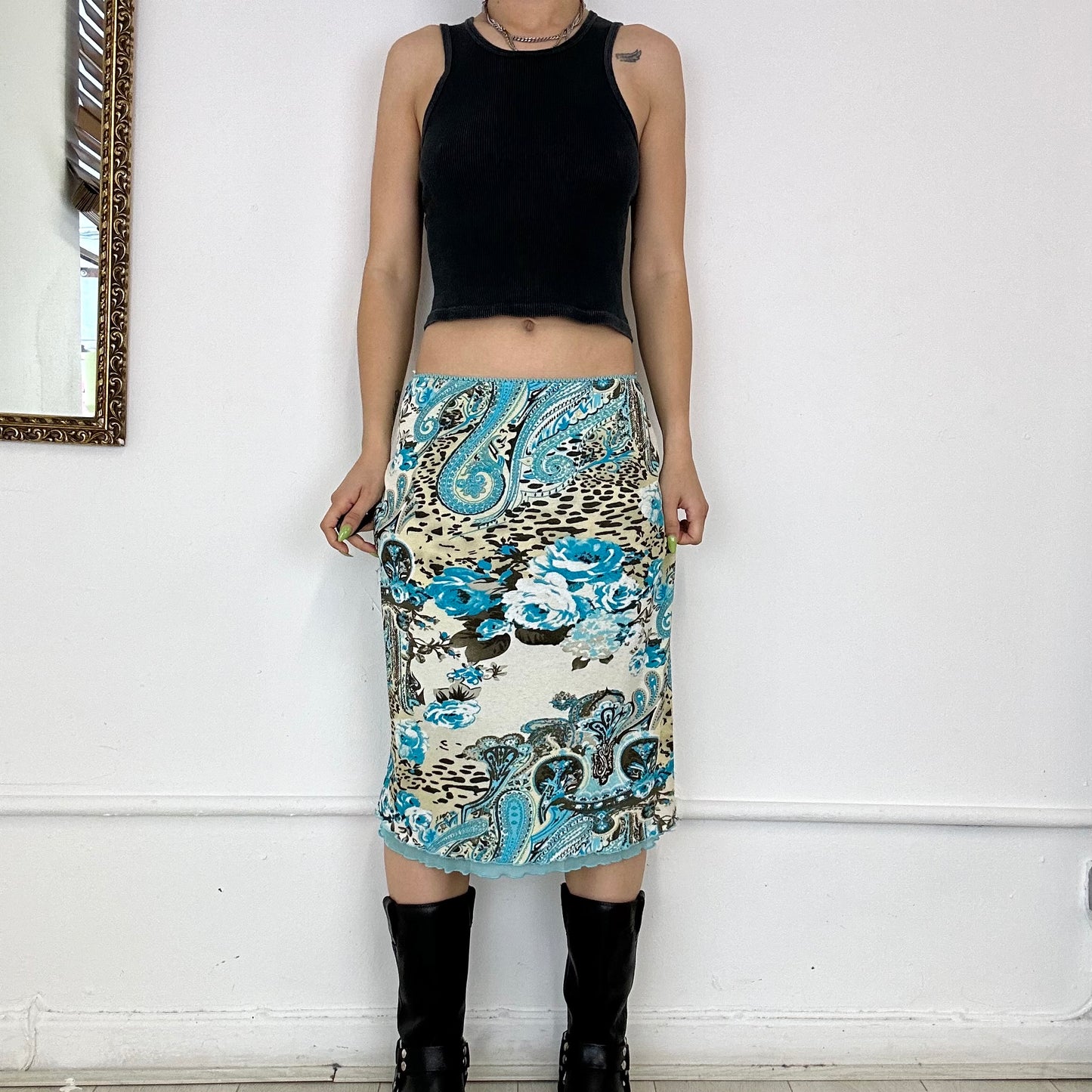 00’s patterned mesh midi skirt