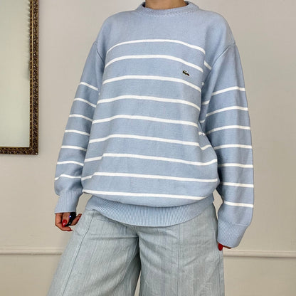 vintage baby blue striped lacoste knitted jumper