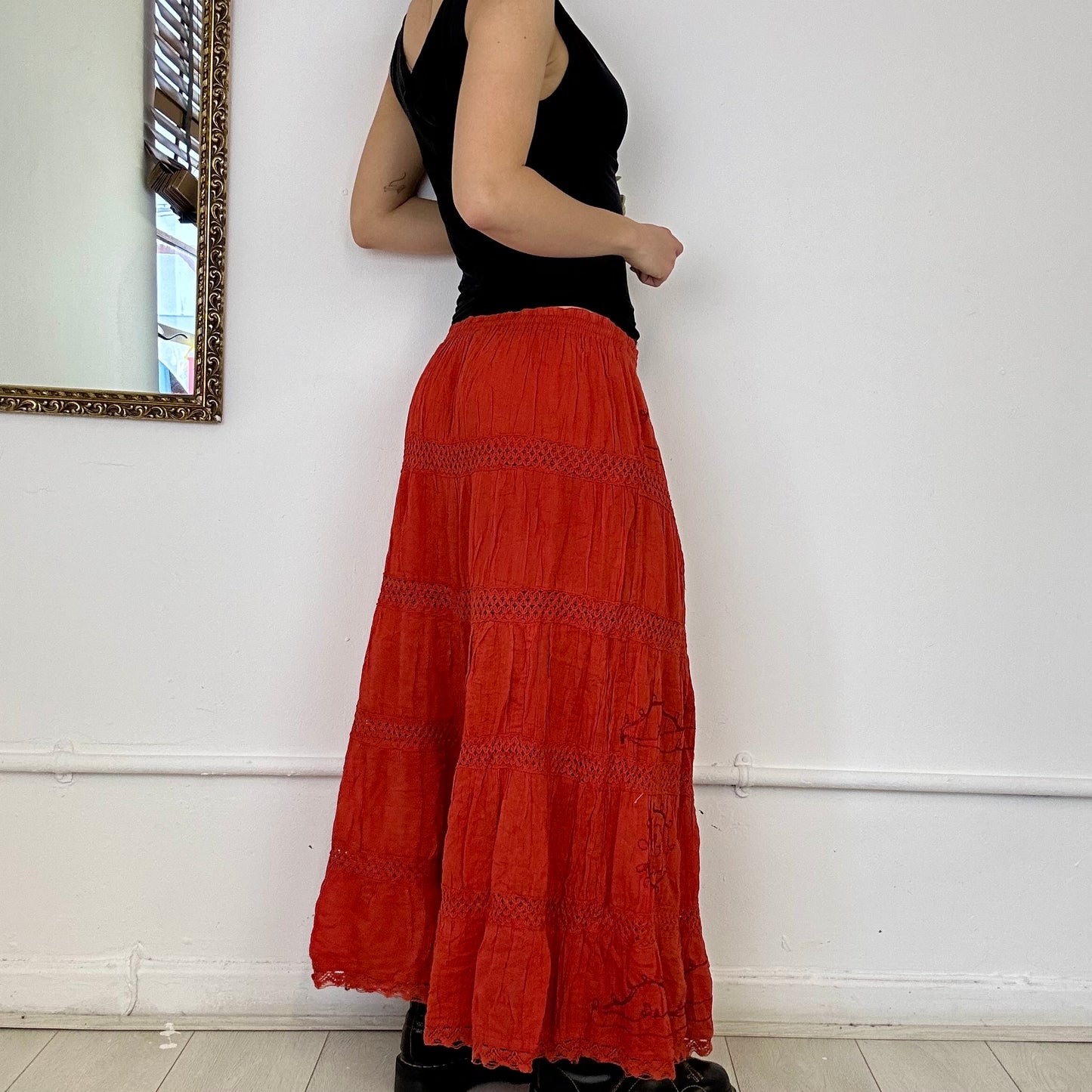 burnt orange 2000's tiered maxi skirt